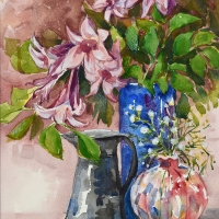 1. Still Life With Pink Lilies 12''x16'' watercolor