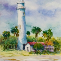 Light House at the Beach 10''x14'' watercolor