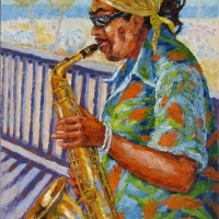 Saxophone Player 24''x36'' acrylic—Framed