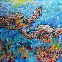 Sea Turtles 60x48 Acrylic — SOLD
