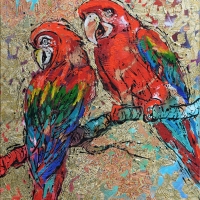 11.Scarlet Macaw 24''x30'' Acrylic, Gold, Copper Leaf