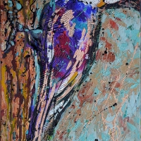 Pileated Woodpecker, 15''x30'' Acrylic, Silver & copper Leaf