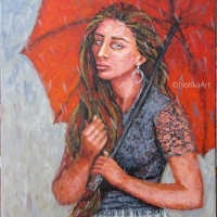 The Red Umbrella 24''x36'' acrylic—SOLD