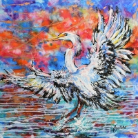 Great Egret Sunset Glory 36x36 —SOLD