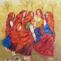 Gossiping, Rajasthan 30''x40'' oil—SOLD