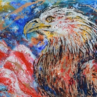 3. Patriotic Eagle 30''x24'' Acrylic, Copper & Sllver Leaf