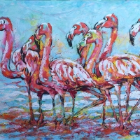 Flamingos 60''x48'' Acrylic —SOLD
