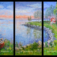Sunset at the Lake18''x36''x3(triptych) acrylic