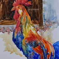 Rooster, Yupo paper, 10.5''x13.5'' watercolor