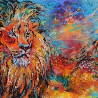 Regal Lion 48''x30'' Acrylic — SOLD