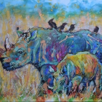 Watchful Rhino 48x36 Acrylic — SOLD