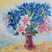 1. Blue Iris & Pink Lilies 36''x30'' oil