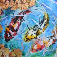Koi in Lily Pad 60x48 Acrylic —SOLD