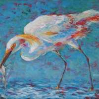 Snowy Egret's Prized Catch 30''x24'' acrylic