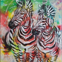 Companion Zebras 24x30 Acrylic — SOLD