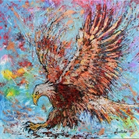 Bald Eagle Hunting 36''x36'' Acrylic, Copper & Sllver- Leaf