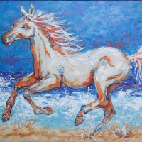 Galloping Horse on Beach 40''x30''—Framed 
