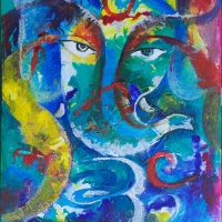 Ganesh in Blue 18''x24'' acrylic mixmedia