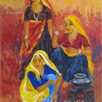 8. Women Cooking, Rajasthan 30''x40'' oil-SOLD