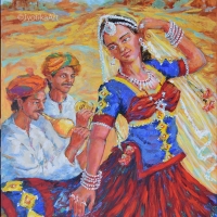 Rajasthani Folk Dancer 30''x40'' acrylic—SOLD