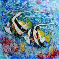 Angel Fish 36''x36'' Acrylic, Silver Leaf